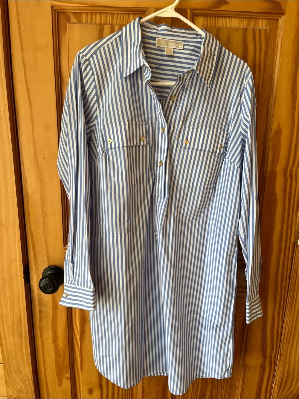 Michael Kors Blue & White Striped Tunic Shirt/Beach Coverup - Size Large